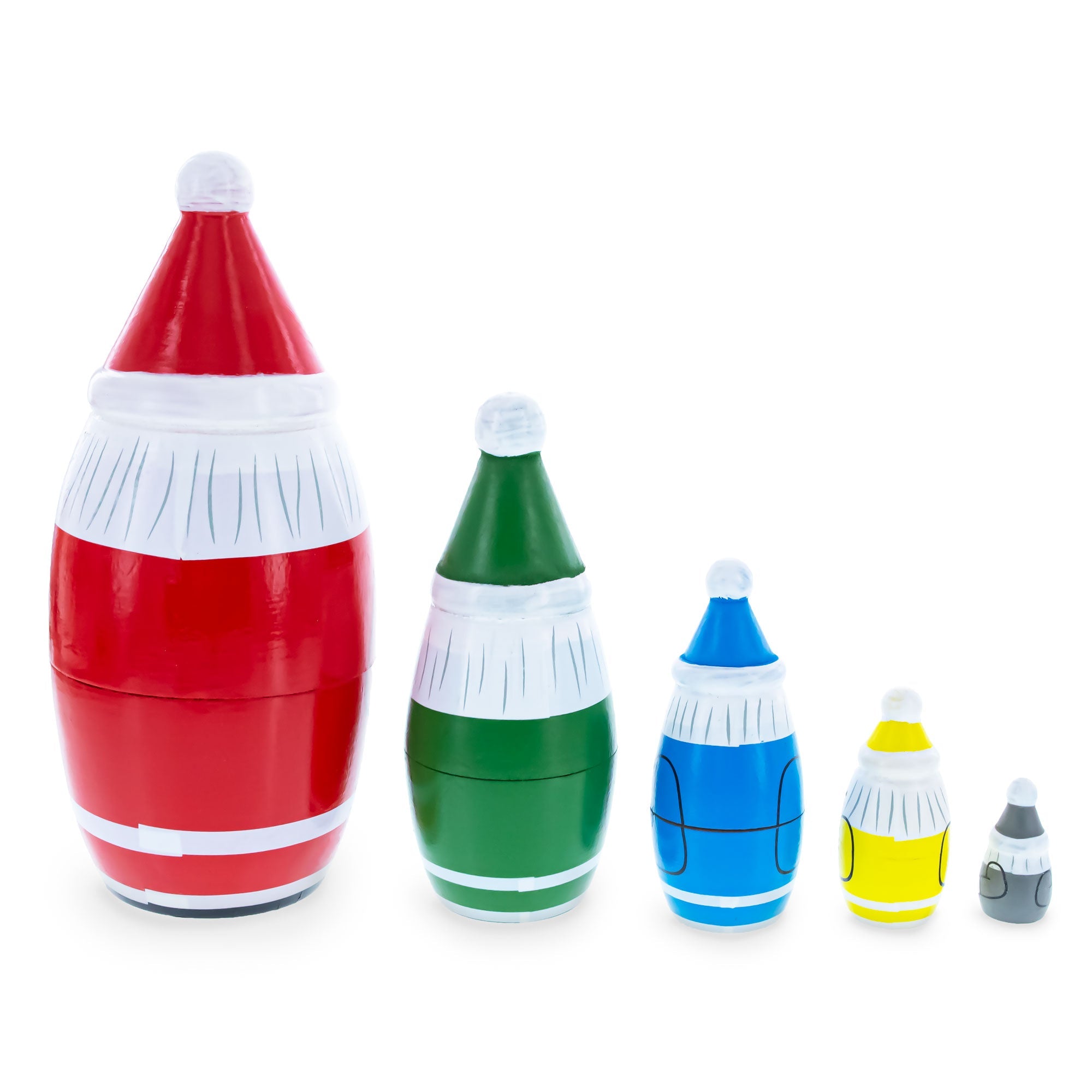 Set of 5 Multicolor Santa with Christmas Gifts Wooden Nesting Dolls 5.5 Inches