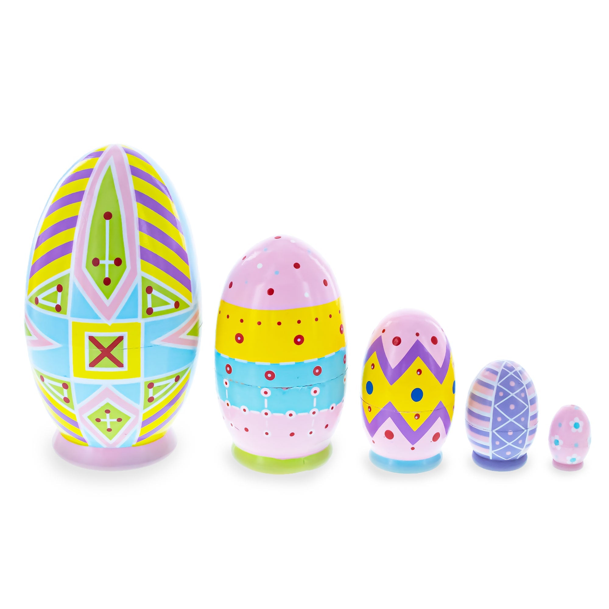 Set of 5 Ukrainian Style Easter Eggs Wooden Nesting Dolls 5 Inches BestPysanky