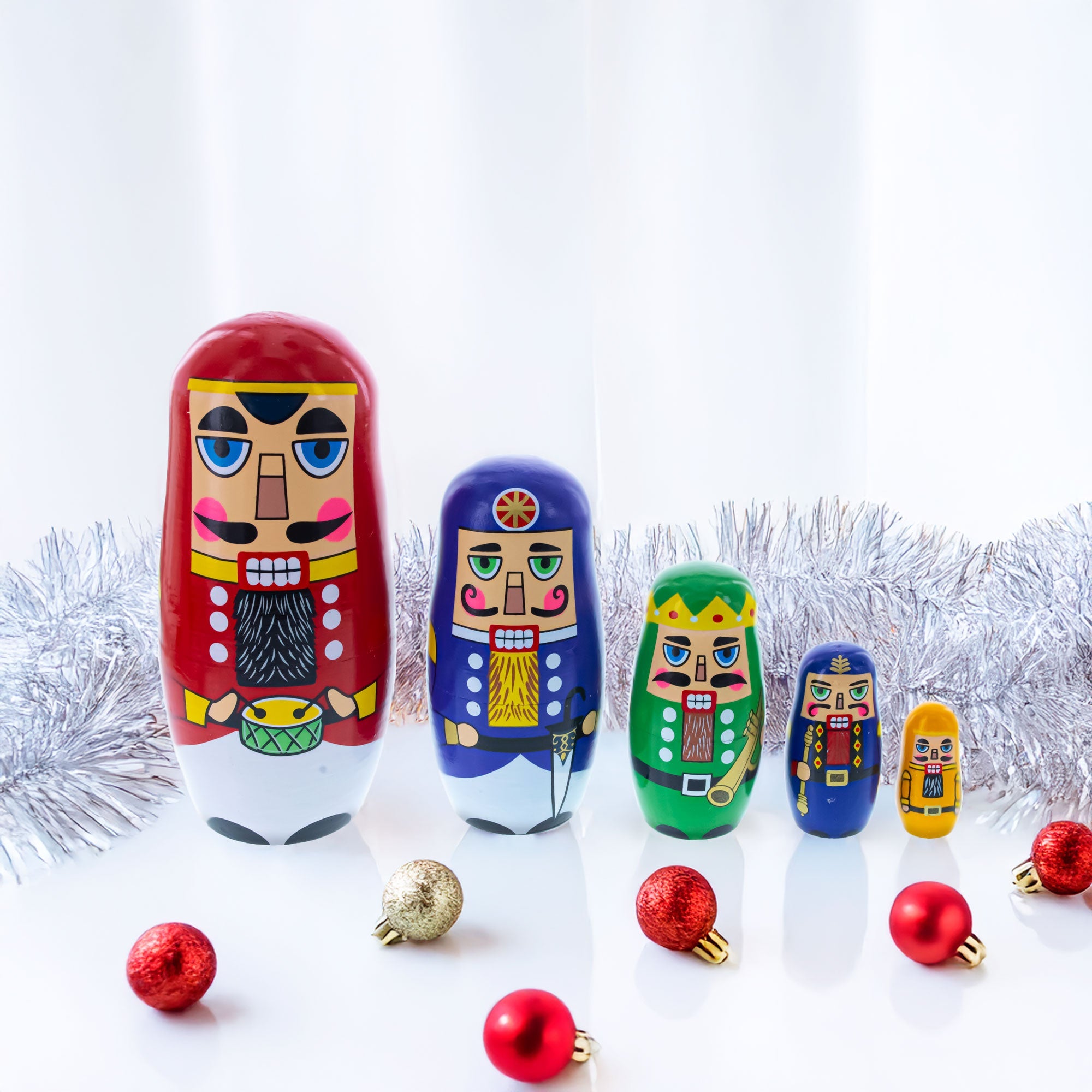 Set of 5 Nutcrackers Wooden Nesting Dolls 5.5 Inches BestPysanky