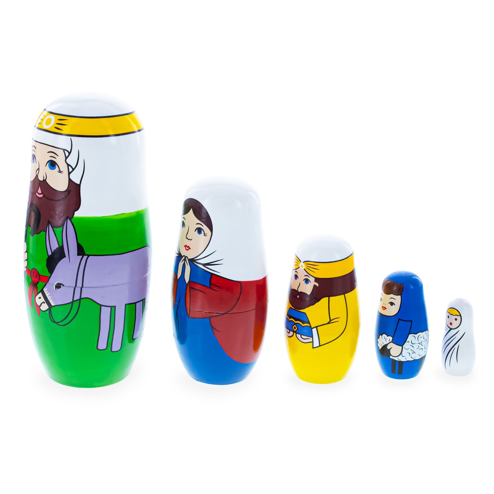 Set of 5 Nativity Scene Wooden Nesting Dolls 5.75 Inches BestPysanky