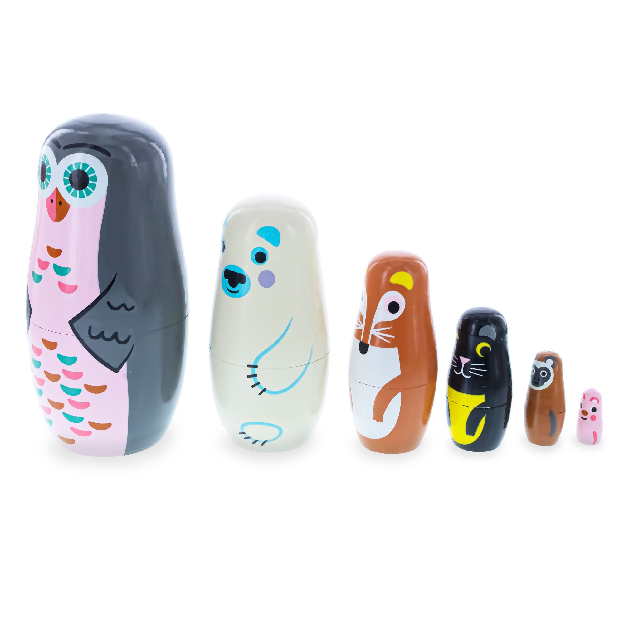 Set of 6 Animals Wooden Nesting Dolls