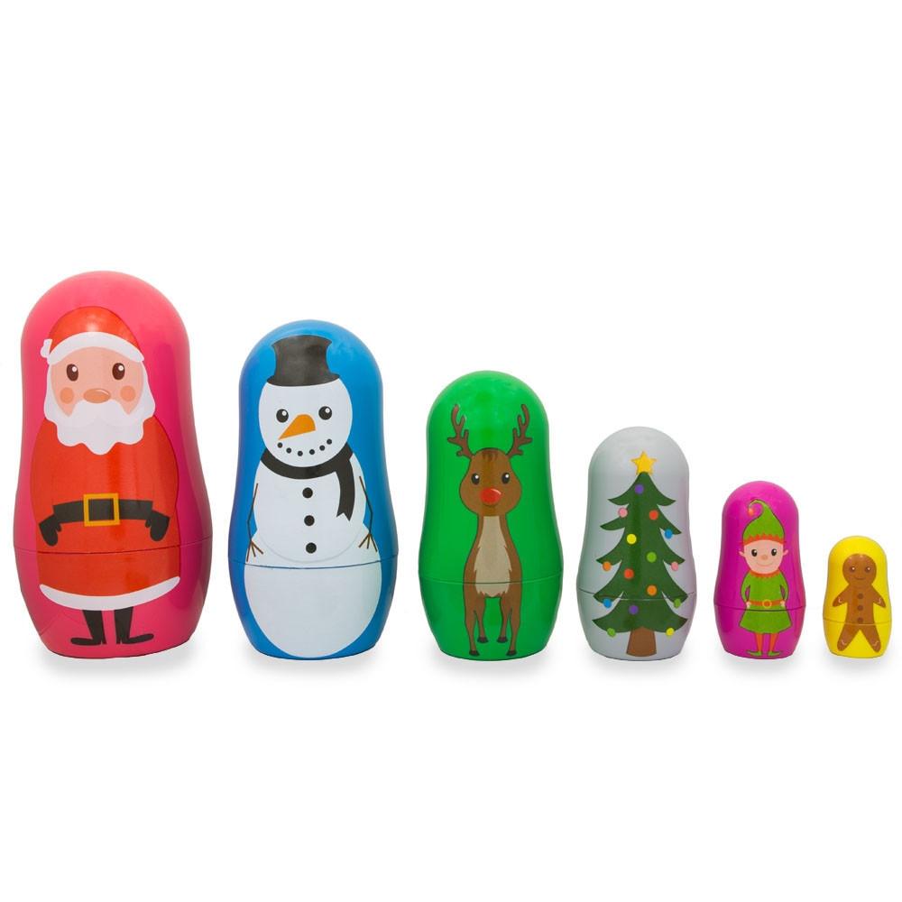 6 Plastic Nesting Dolls - Santa, Snowman, Reindeer, Tree, Elf & Gingerbread BestPysanky