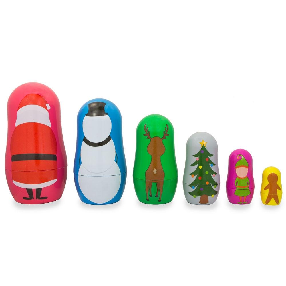 6 Plastic Nesting Dolls - Santa, Snowman, Reindeer, Tree, Elf & Gingerbread BestPysanky