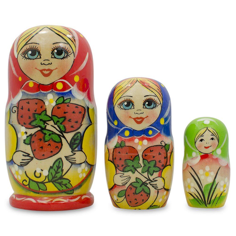3 Strawberries Multi-Color Nesting Dolls 4 Inches