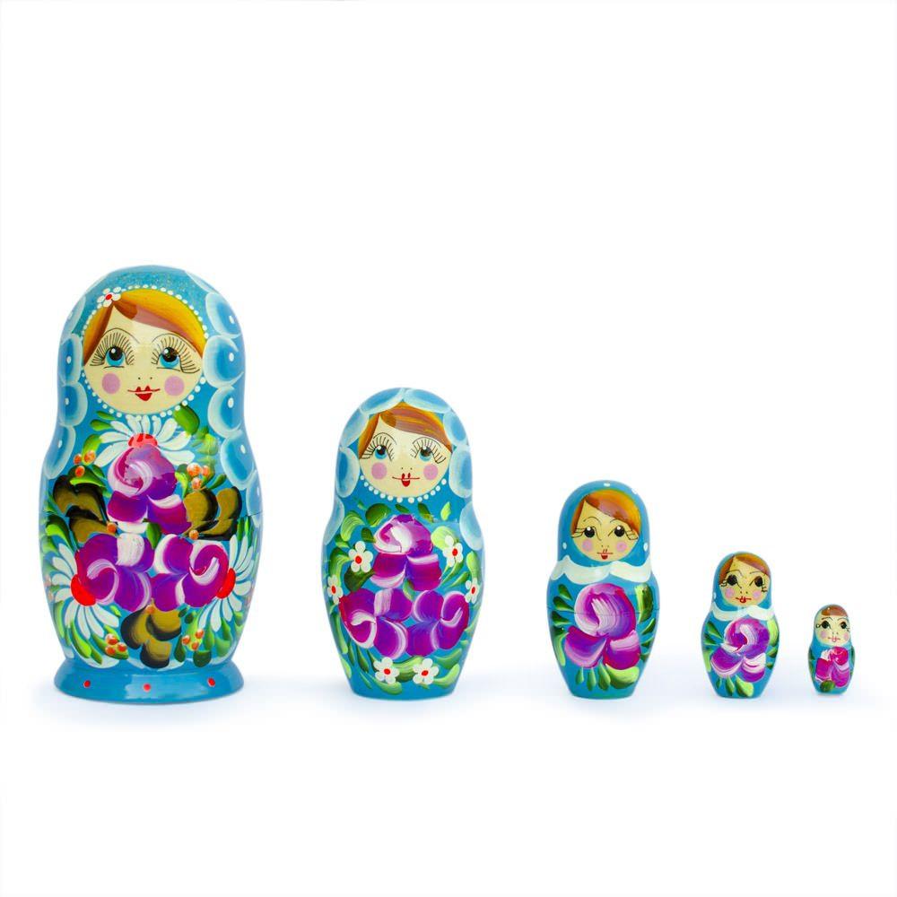 Set of 5 Iris Nesting Dolls 6 Inches