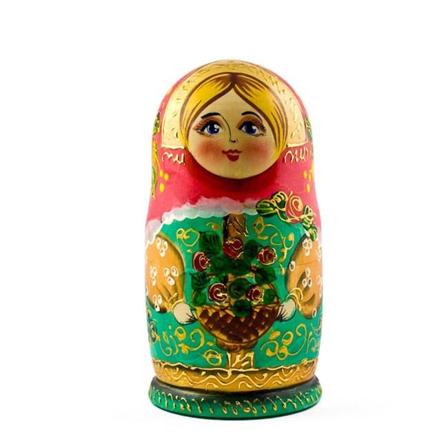 5 Girls with Basket Flowers Nesting Dolls 6.5 Inches