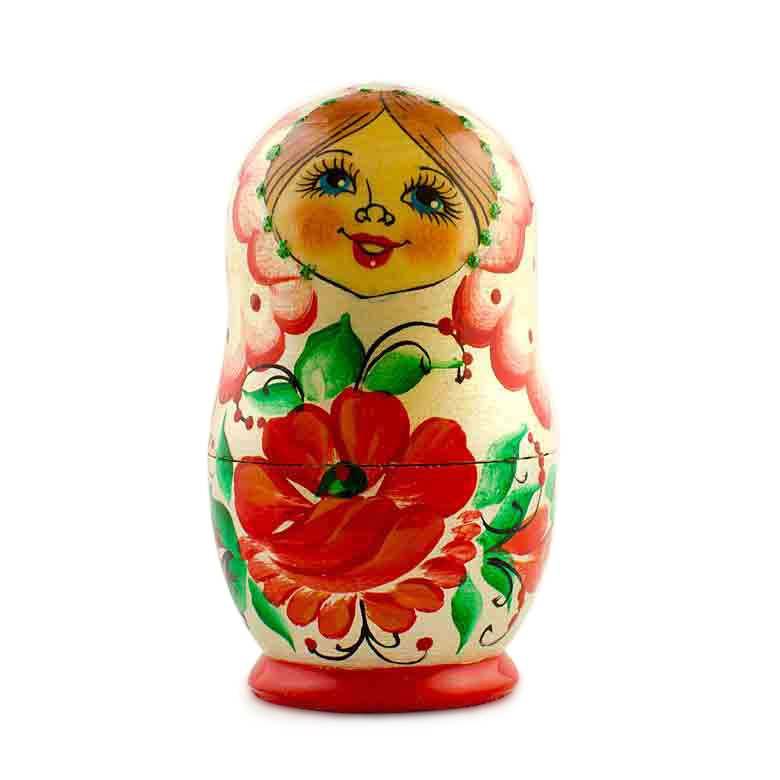Set of 5 Red Poppy Flowers Dress Wooden Nesting Dolls 3.5 Inches BestPysanky
