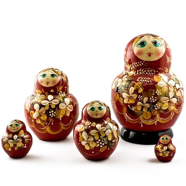 Set of 5 Golden Flowers Nesting Dolls 5 Inches BestPysanky
