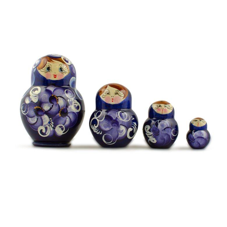 Set of 4 Miniature Wooden Nesting Dolls Matryoshka in Blue Dress 3 Inches BestPysanky