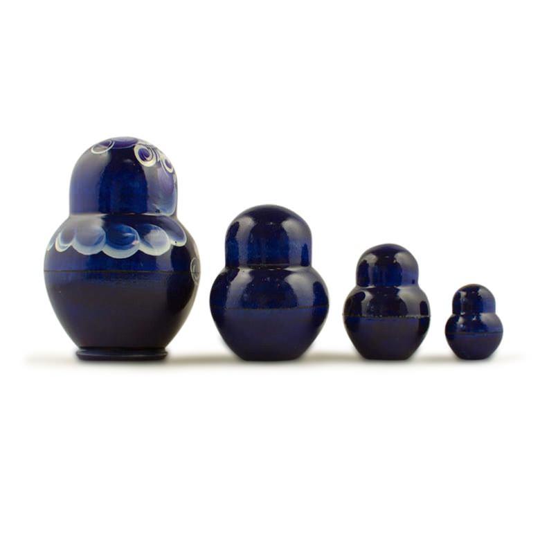 Set of 4 Miniature Wooden Nesting Dolls Matryoshka in Blue Dress 3 Inches BestPysanky