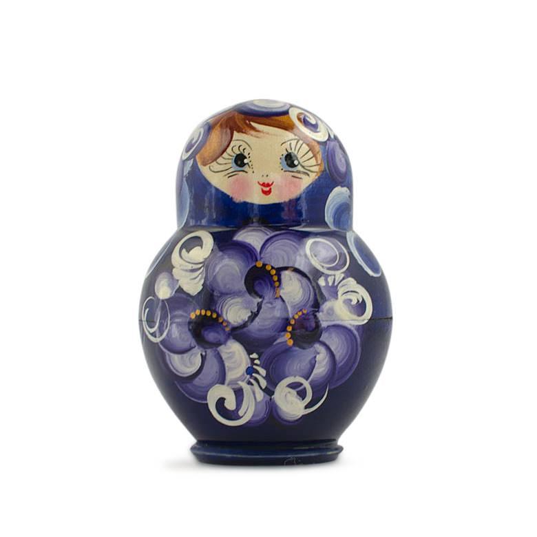 Set of 4 Miniature Wooden Nesting Dolls Matryoshka in Blue Dress 3 Inches BestPysanky