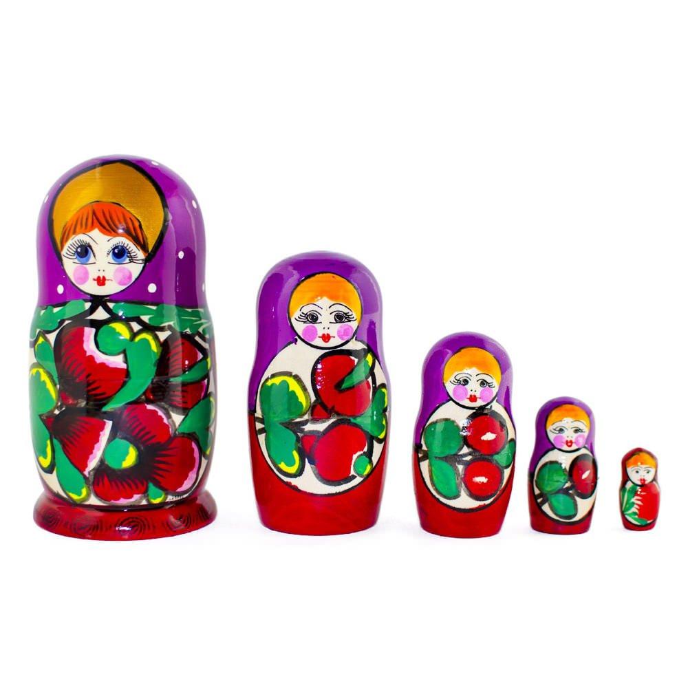 Set of 5 Traditional in Purple Scarf Nesting Dolls 6 Inches