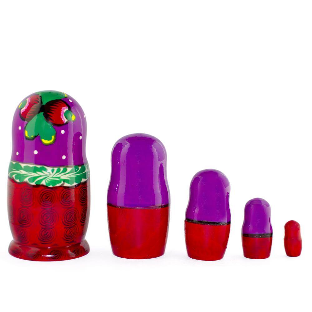 Set of 5 Traditional in Purple Scarf Nesting Dolls 6 Inches