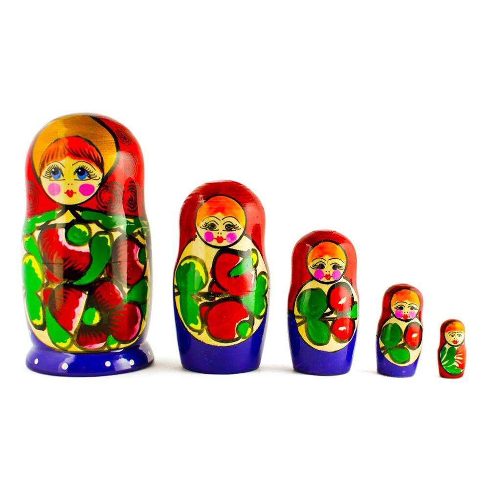 Set of 5 Traditional in Red Scarf Nesting Dolls 6 Inches