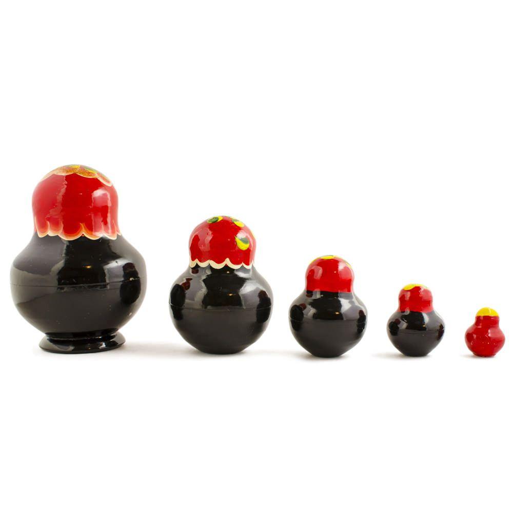 Set of 5 Elena Red Dress Wooden Nesting Dolls 4.75 Inches