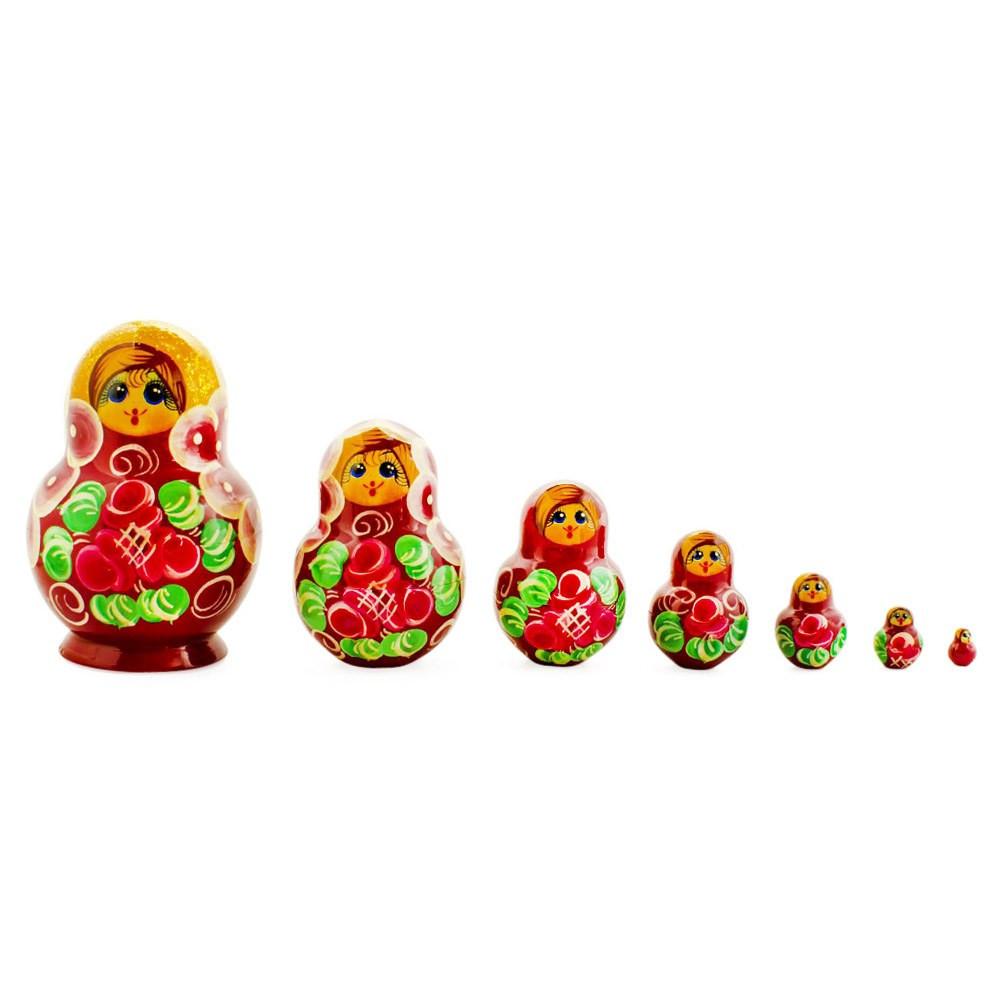 Set of 7 Red and Green Dress Nesting Dolls 3.5 Inches