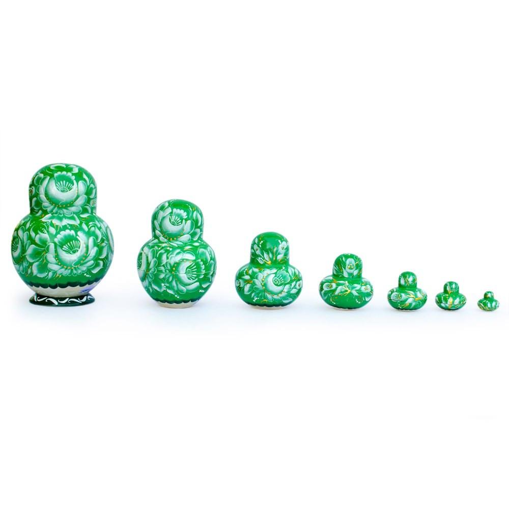 Set of 6 Horse in Winter Forest Green Dress Nesting Dolls 6 Inches