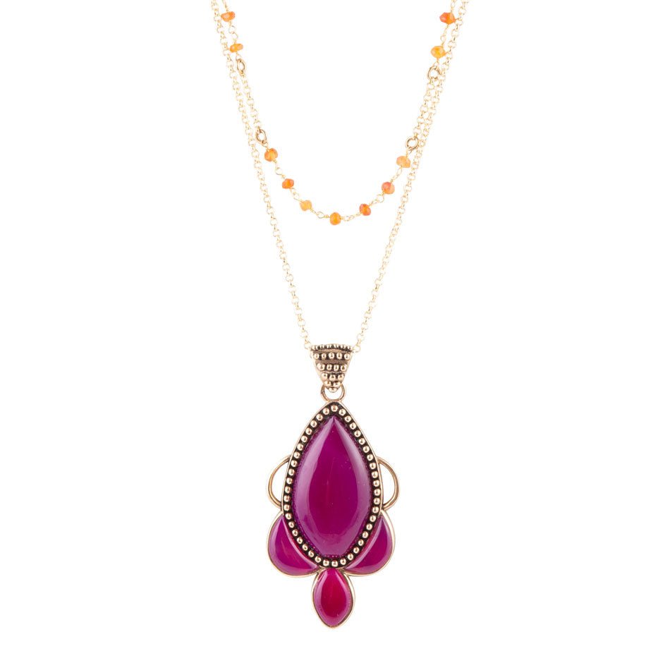 Neims Pink Carnelian Golden Pendant Necklace Barse Jewelry