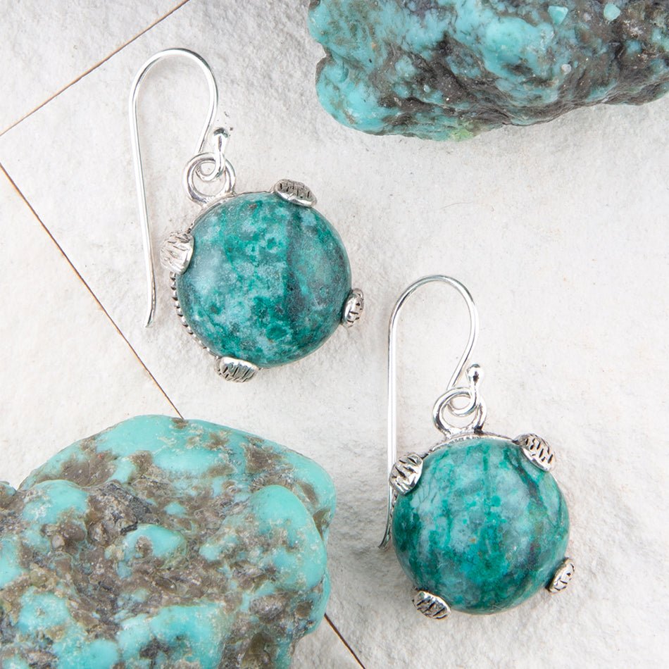 Nomad Blue Chrysocolla and Sterling Silver Drop Earrings Barse Jewelry