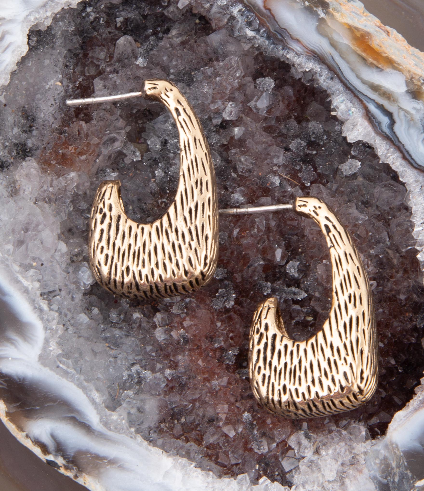 Nomad Textured Golden Half Hoop Earrings Barse Jewelry