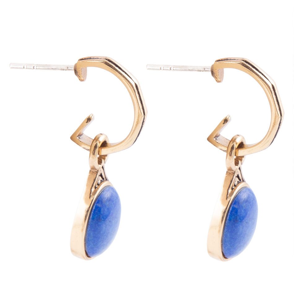 Nova Half-Hoop Blue Lapis and Golden Earrings Barse Jewelry