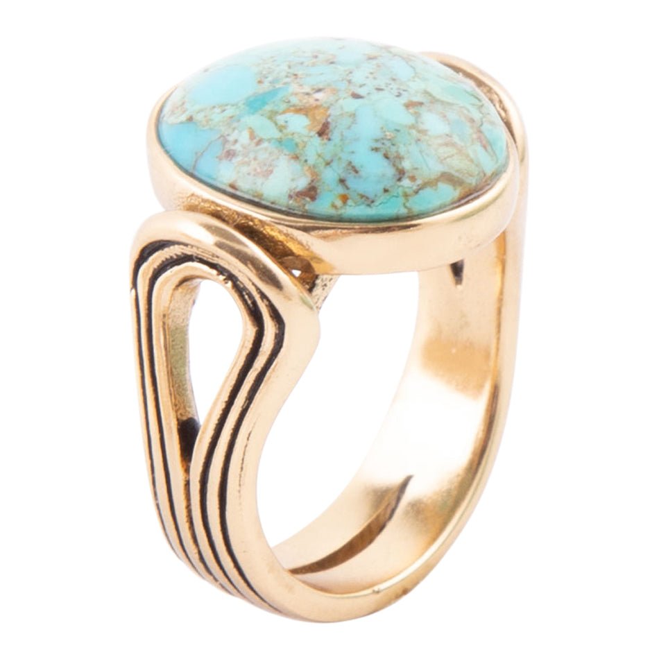 Nova Blue Turquoise and Golden Oval Ring Barse Jewelry