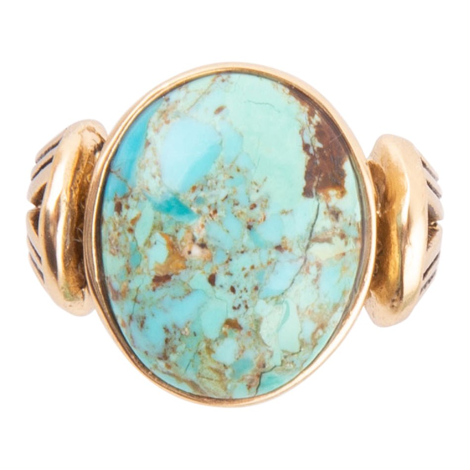 Nova Blue Turquoise and Golden Oval Ring Barse Jewelry