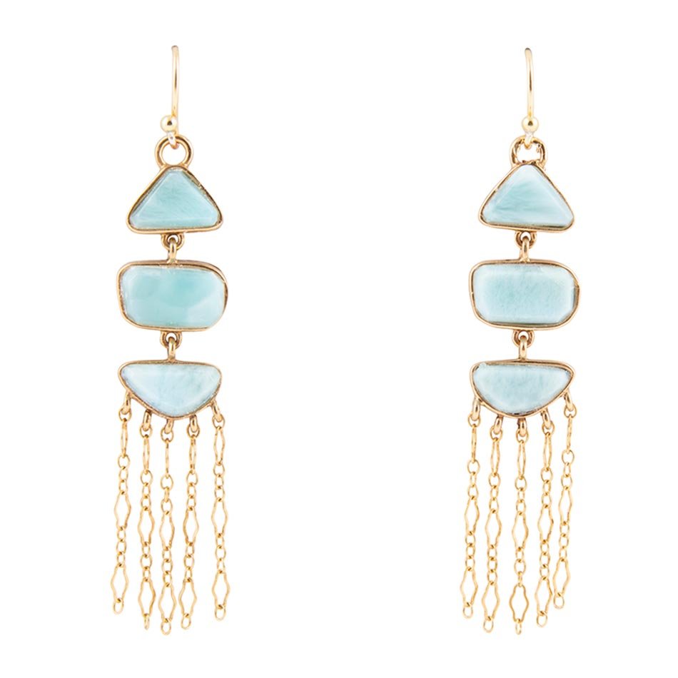 Ohana Blue Larimar Golden Chandelier Drop Earrings Barse Jewelry