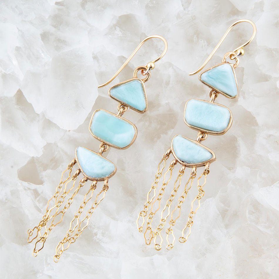 Ohana Blue Larimar Golden Chandelier Drop Earrings Barse Jewelry