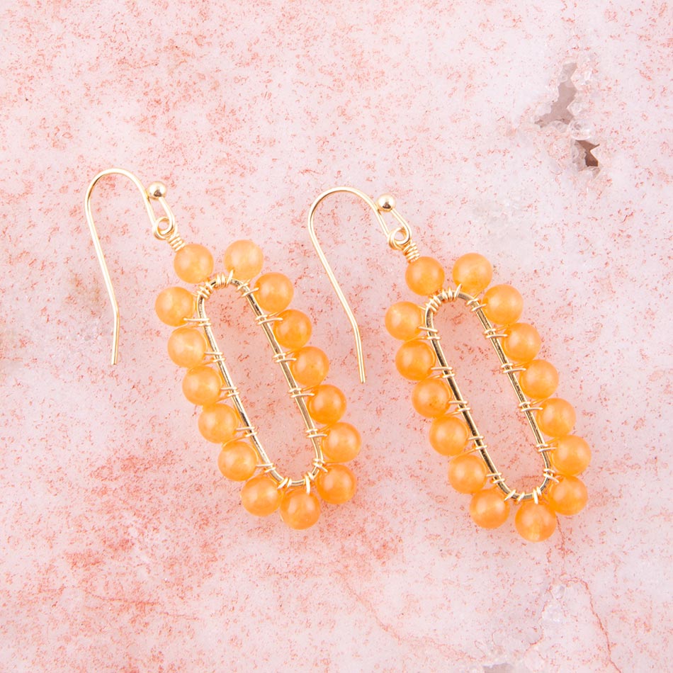 Orange Apricot Jade Endless Golden Loop Earrings Barse Jewelry