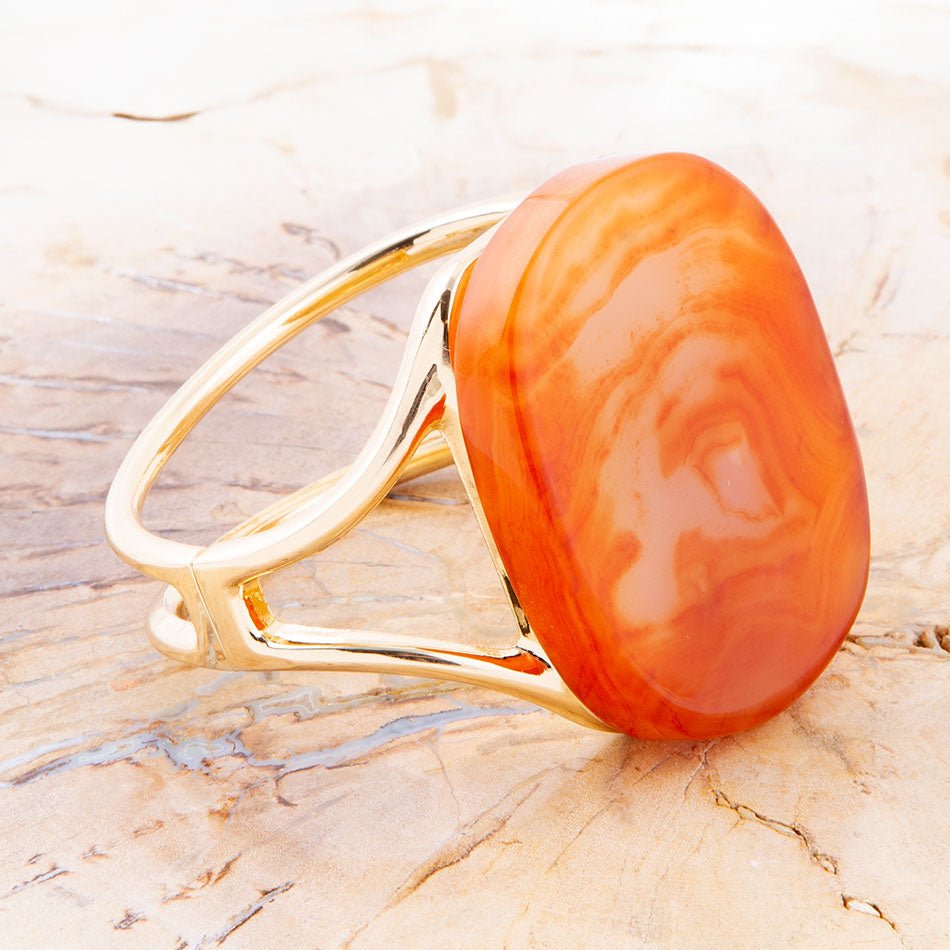 Orange Carnelian Golden Cuff Bracelet Barse Jewelry