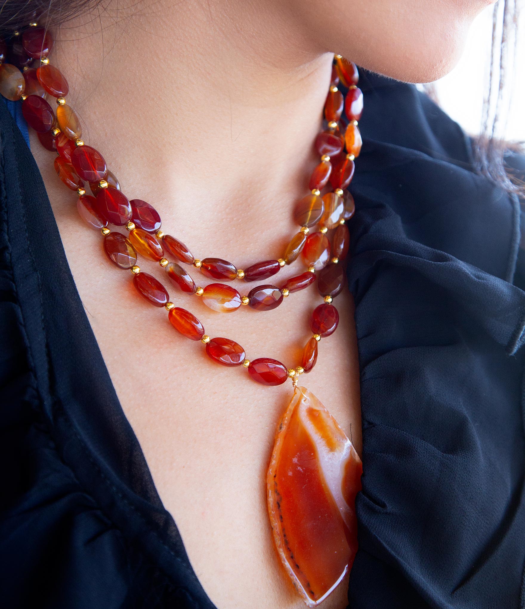 Orange Carnelian Statement Golden Necklace Barse Jewelry