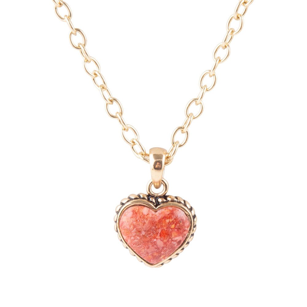 Orange Sponge Coral Heart Pendant and Golden Bronze Necklace Barse Jewelry