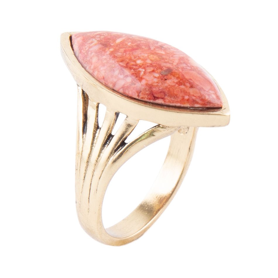 Spark Orange Sponge Coral Golden Ring Barse Jewelry