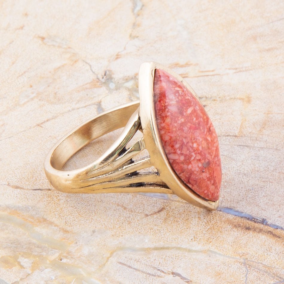 Spark Orange Sponge Coral Golden Ring Barse Jewelry