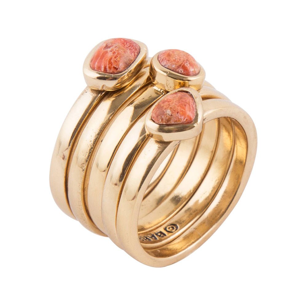 Orange Sponge Coral Golden Stacking Ring Set Barse Jewelry