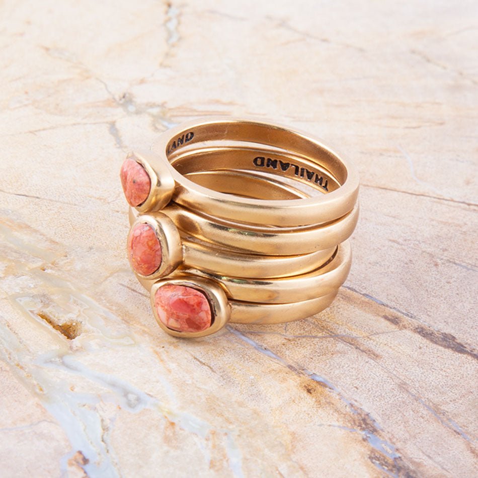 Orange Sponge Coral Golden Stacking Ring Set Barse Jewelry