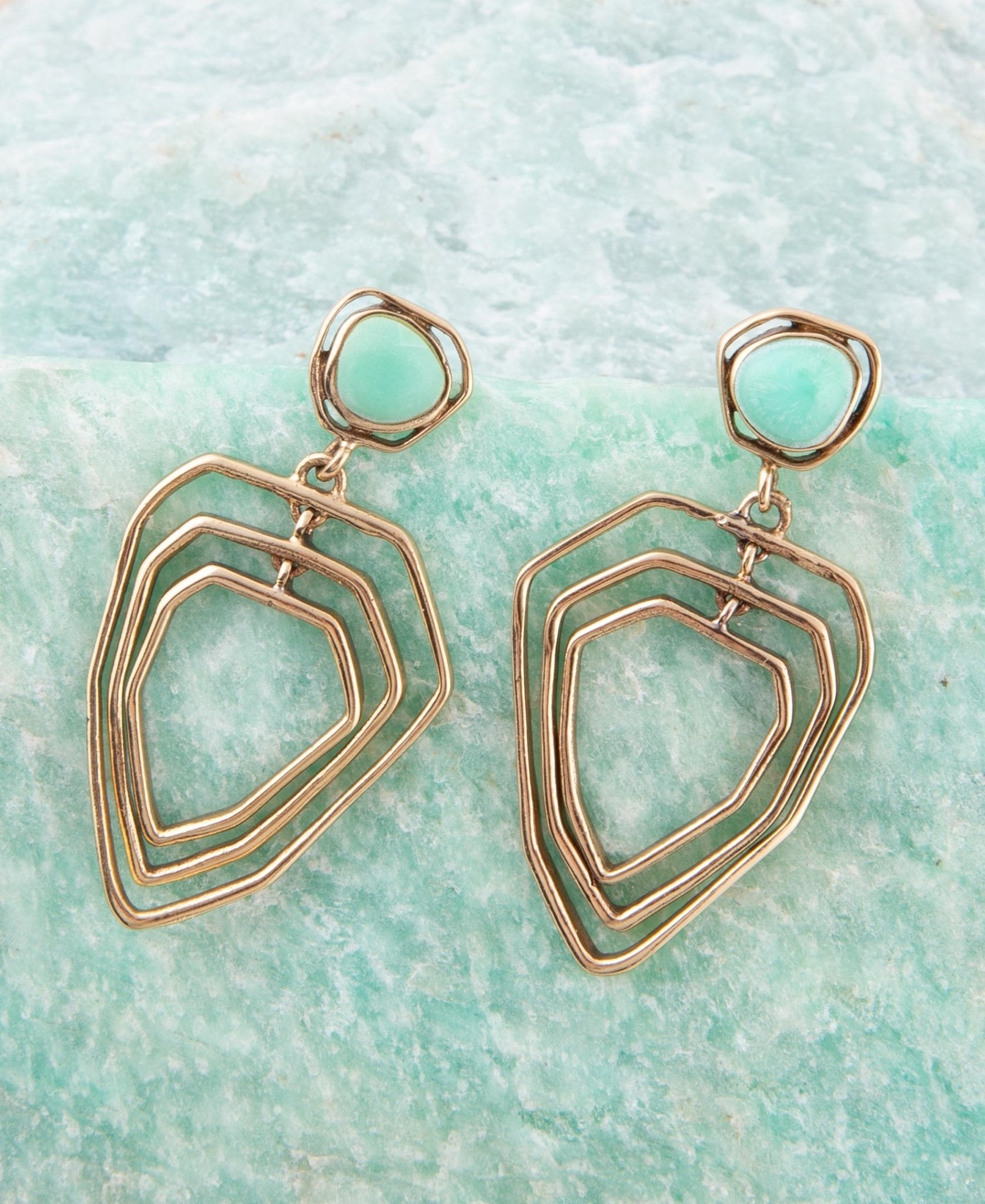 Organic Green Chrysoprase and Golden Bronze Drop Earrings Barse Jewelry