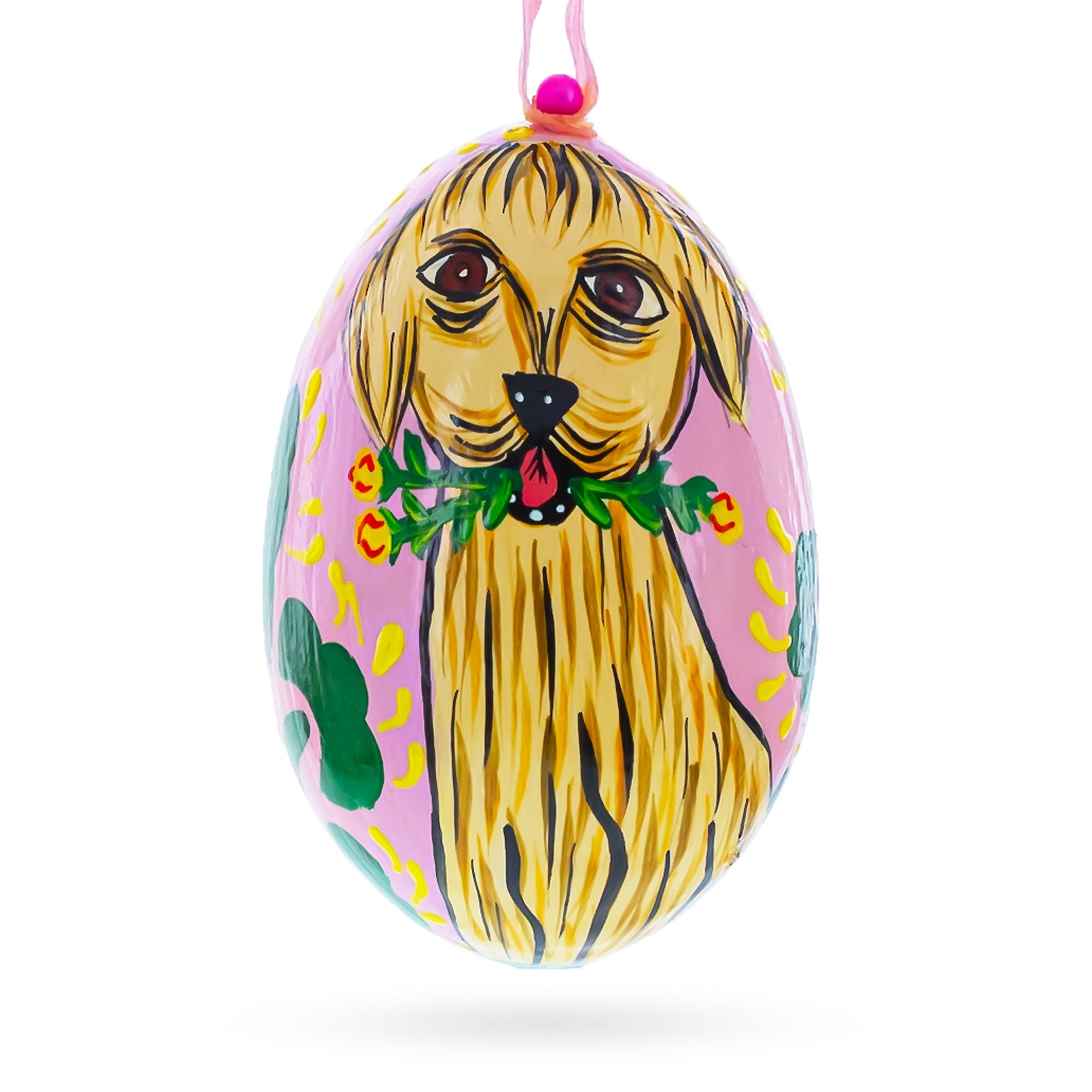 Dog with Flower Wooden Christmas Ornament 3 Inches BestPysanky