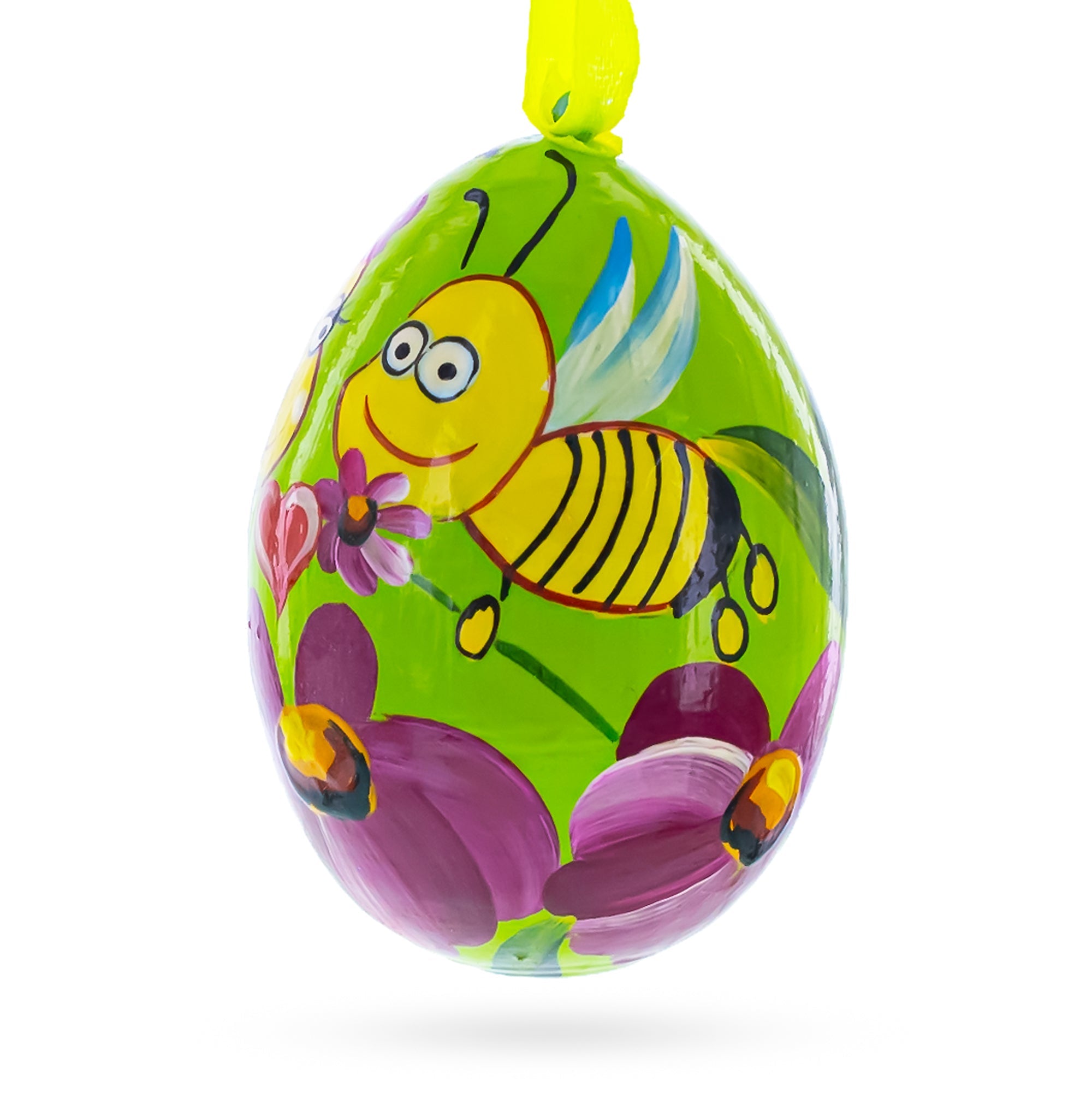 Two Bees and Heart by Flower Wooden Christmas Ornament 3 Inches BestPysanky