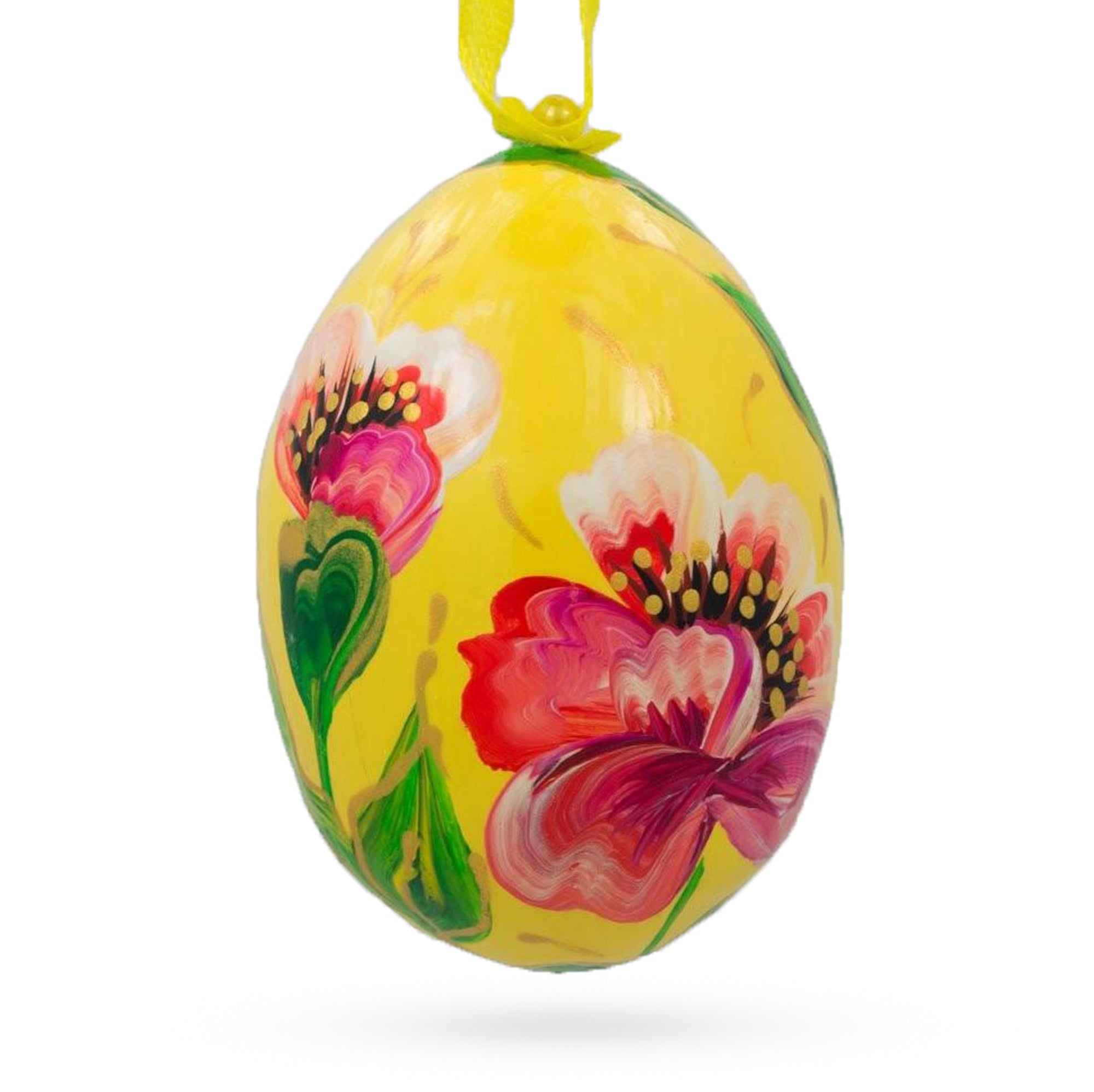 Pink and Purple Flower Wooden Egg Easter Ornament 3 Inches BestPysanky