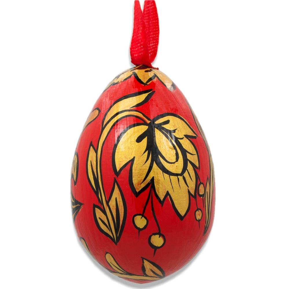Khokhloma Golden Flowers Wooden Egg Easter Ornament 3 Inches BestPysanky
