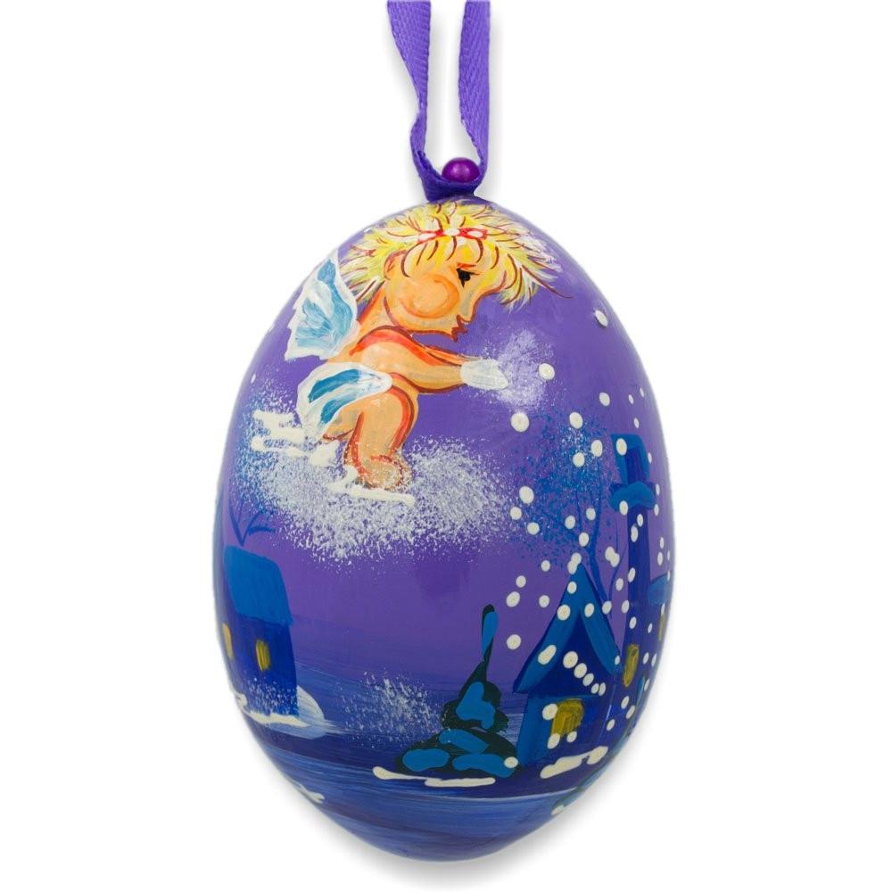 Angel Making it Snow at Night Wooden Christmas Ornament 3 Inches BestPysanky