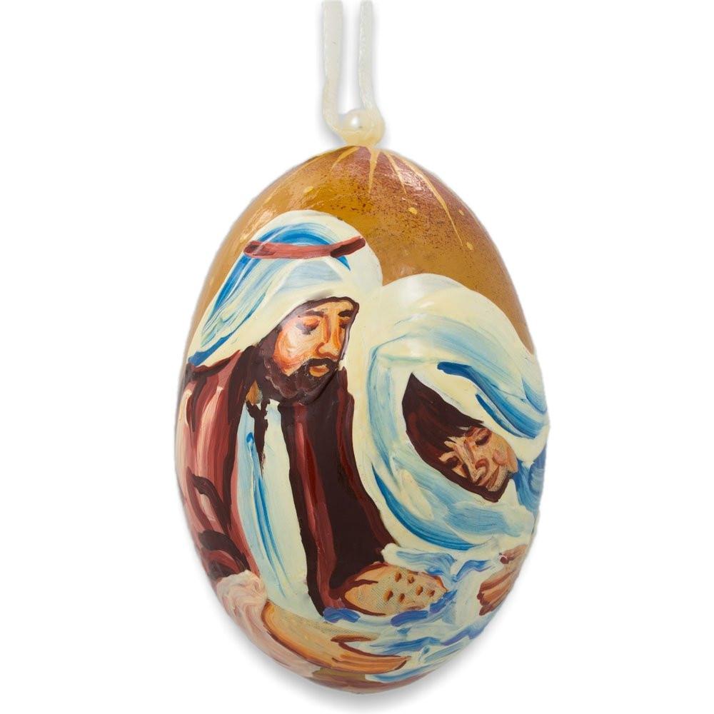 Mary with Joseph Overlooking Jesus Wooden Christmas Ornament 3 Inches BestPysanky