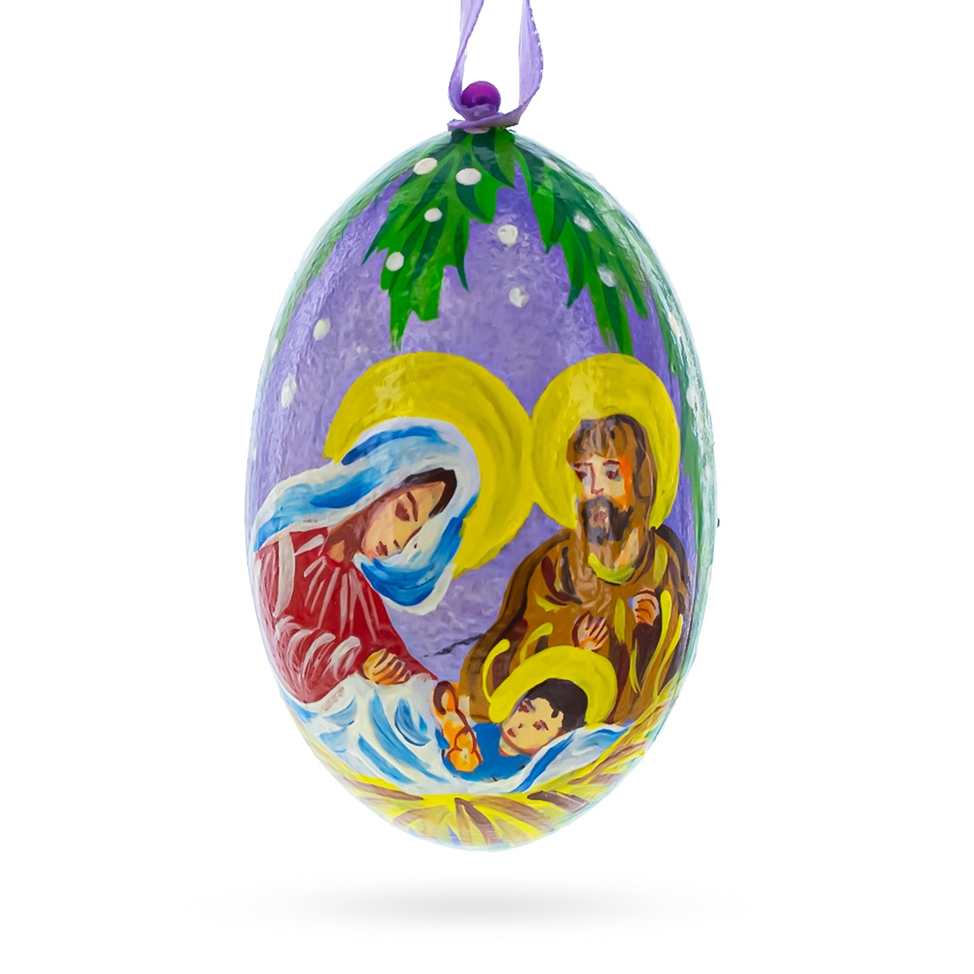 Mary and Joseph Overlooking Jesus Wooden Christmas Ornament 3 Inches BestPysanky