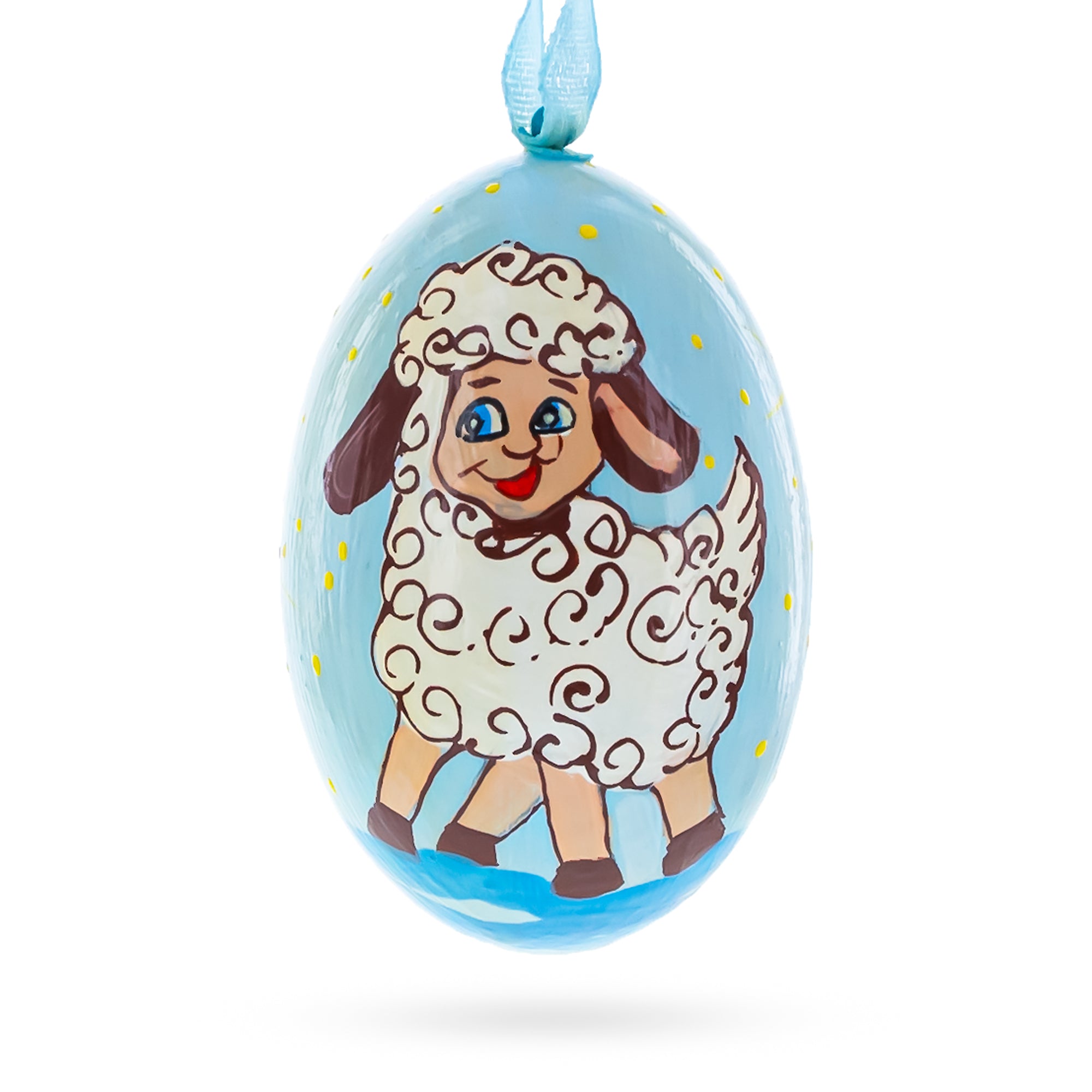 Smiling Lamb Wooden Christmas Ornament 3 Inches BestPysanky