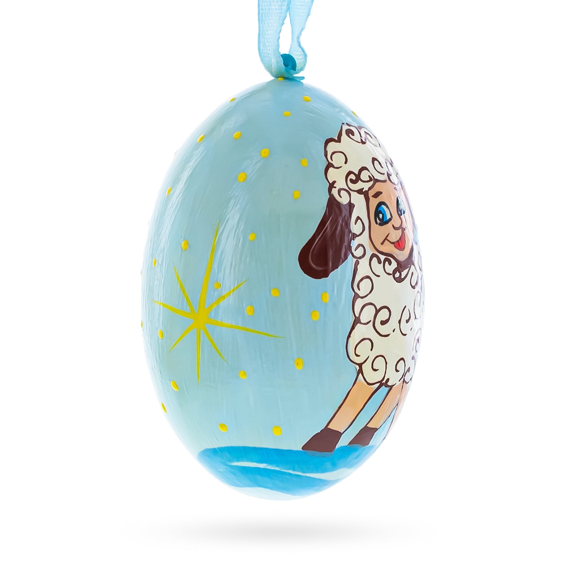 Smiling Lamb Wooden Christmas Ornament 3 Inches BestPysanky