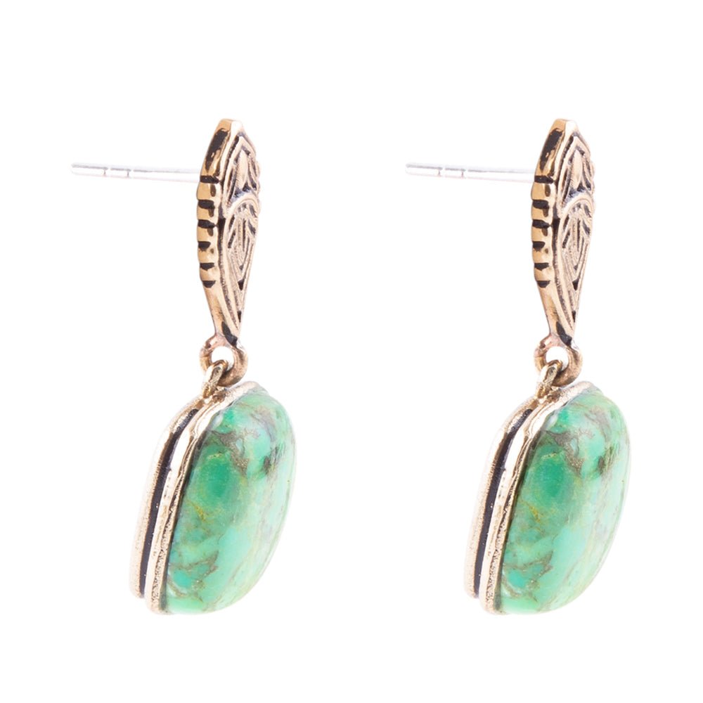 Ornate Lime Green Turquoise Golden Post Top Earrings Barse Jewelry