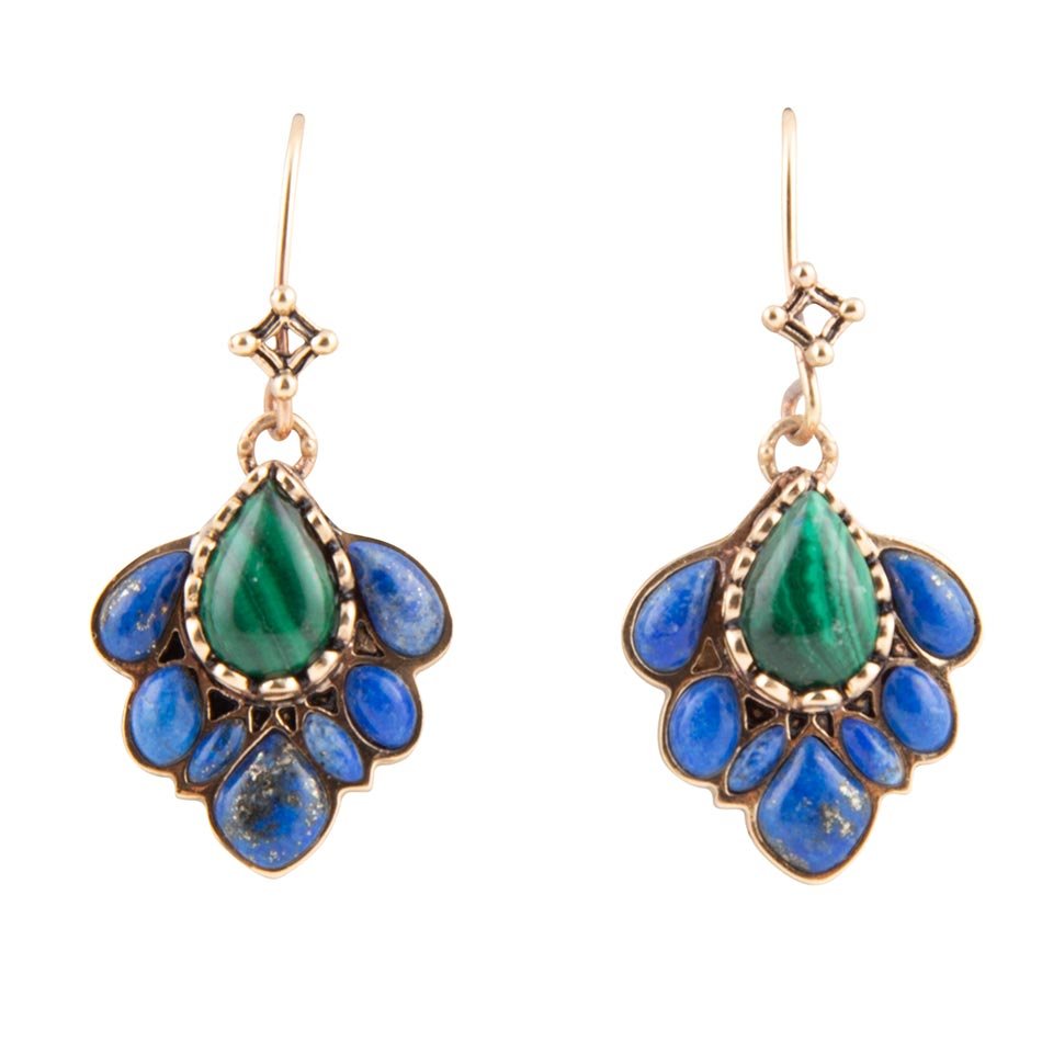 Peacock Blue Lapis Golden Drop Earrings Barse Jewelry