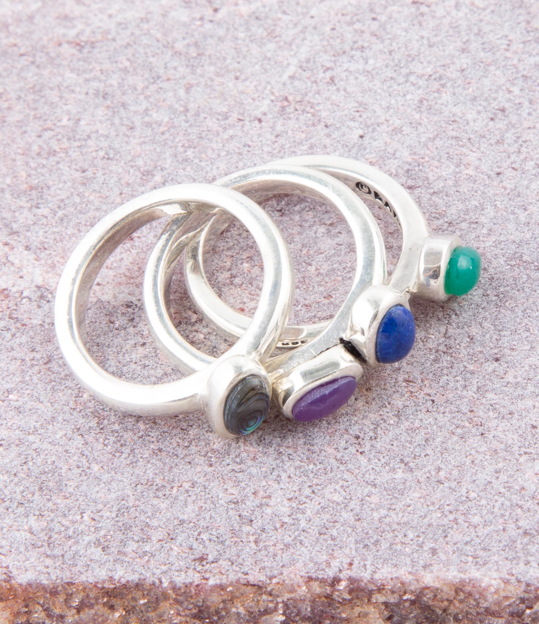 Peacock Colorful Multi-Stone and Sterling Silver Ring Set Barse Jewelry